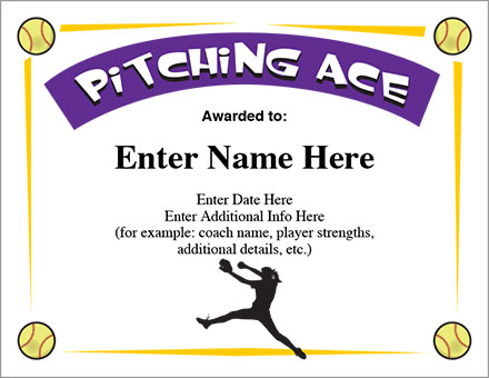 Pitching Ace Certificate - Softball Templates