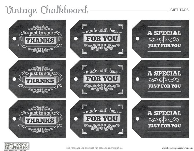 free printable} Chalkboard Gift Tags - Botanical PaperWorks