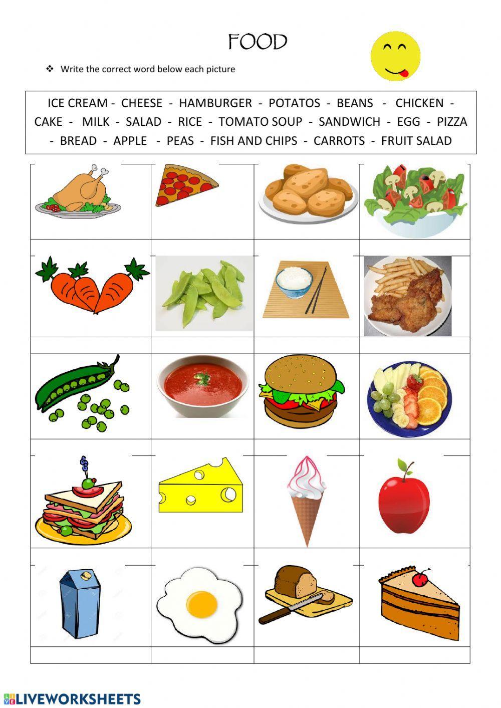 Food online exercise for 3º  