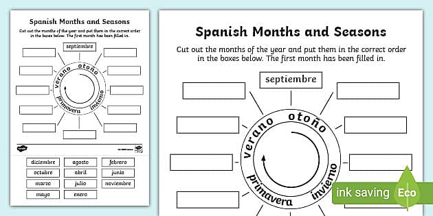 Spanish Months and Seasons Worksheet (teacher made) - Twinkl