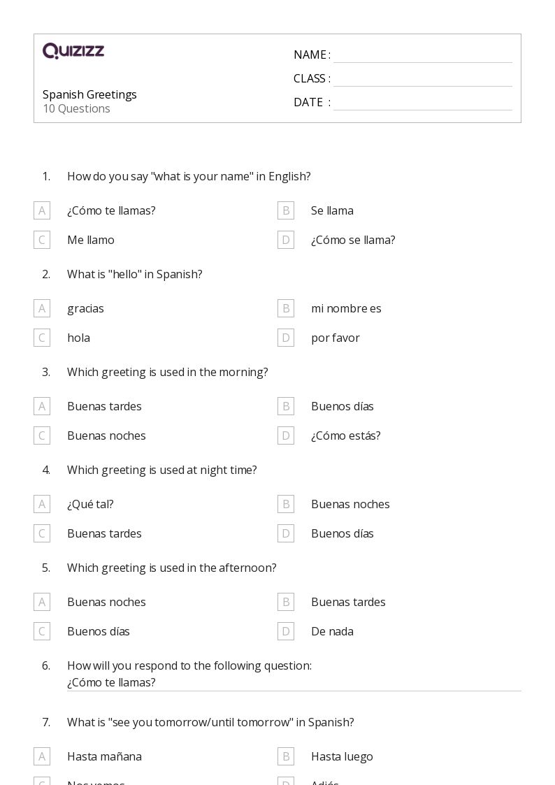 50+ Spanish worksheets for 6th Grade on Quizizz | Free &  Printable