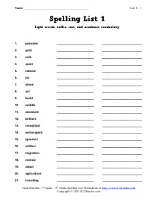 Spelling Worksheets| Free, Spelling Curriculum from K12reader