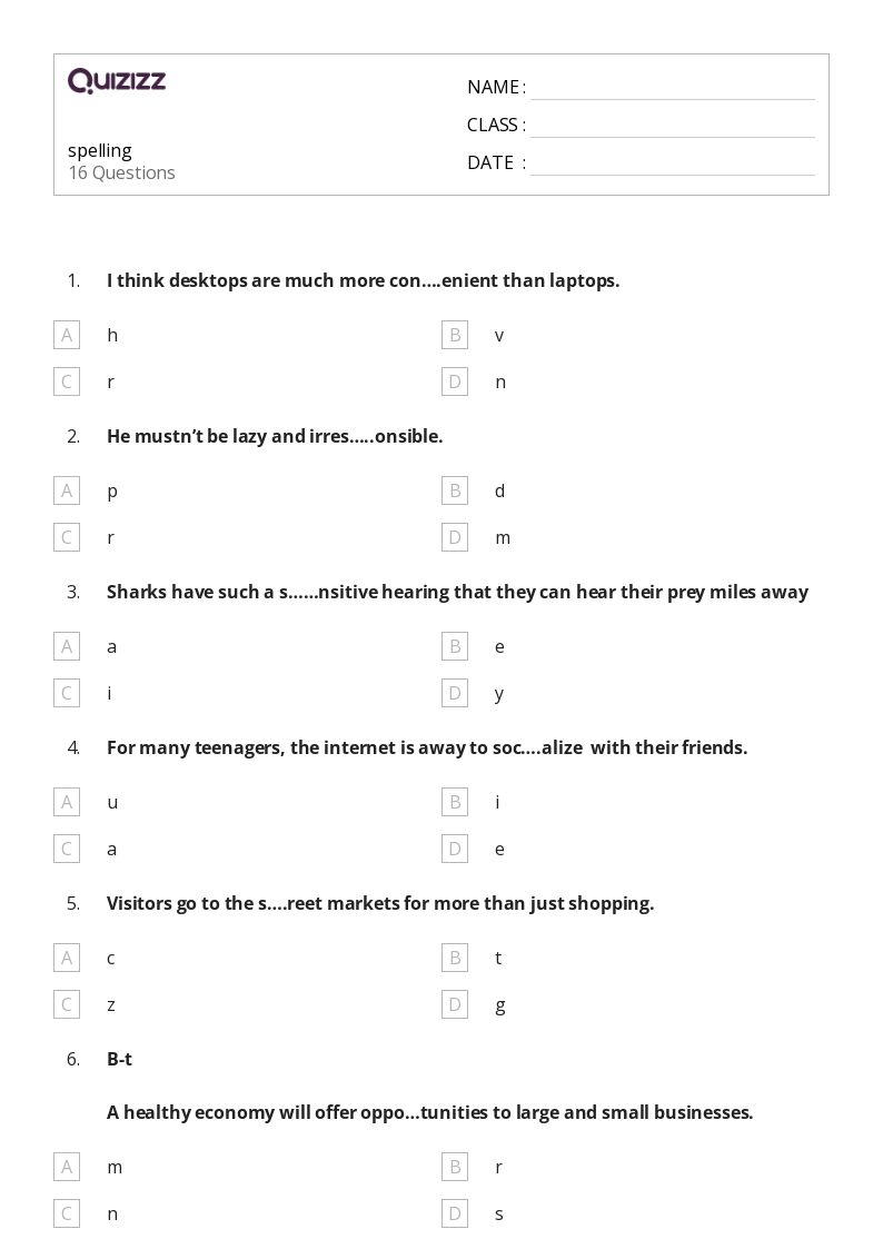 50+ Spelling worksheets for 7th Class on Quizizz | Free &  Printable