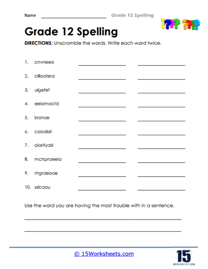 Grade 12 Spelling Worksheets - 15 Worksheets Library