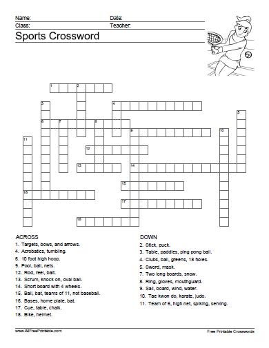 printable sports related crossword puzzles