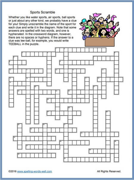 printable sports related crossword puzzles