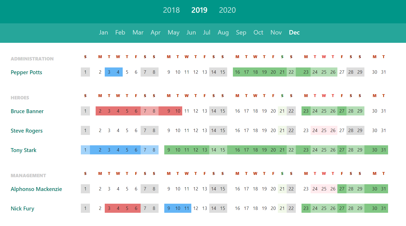 Humen - Free Online Staff Holiday Planner