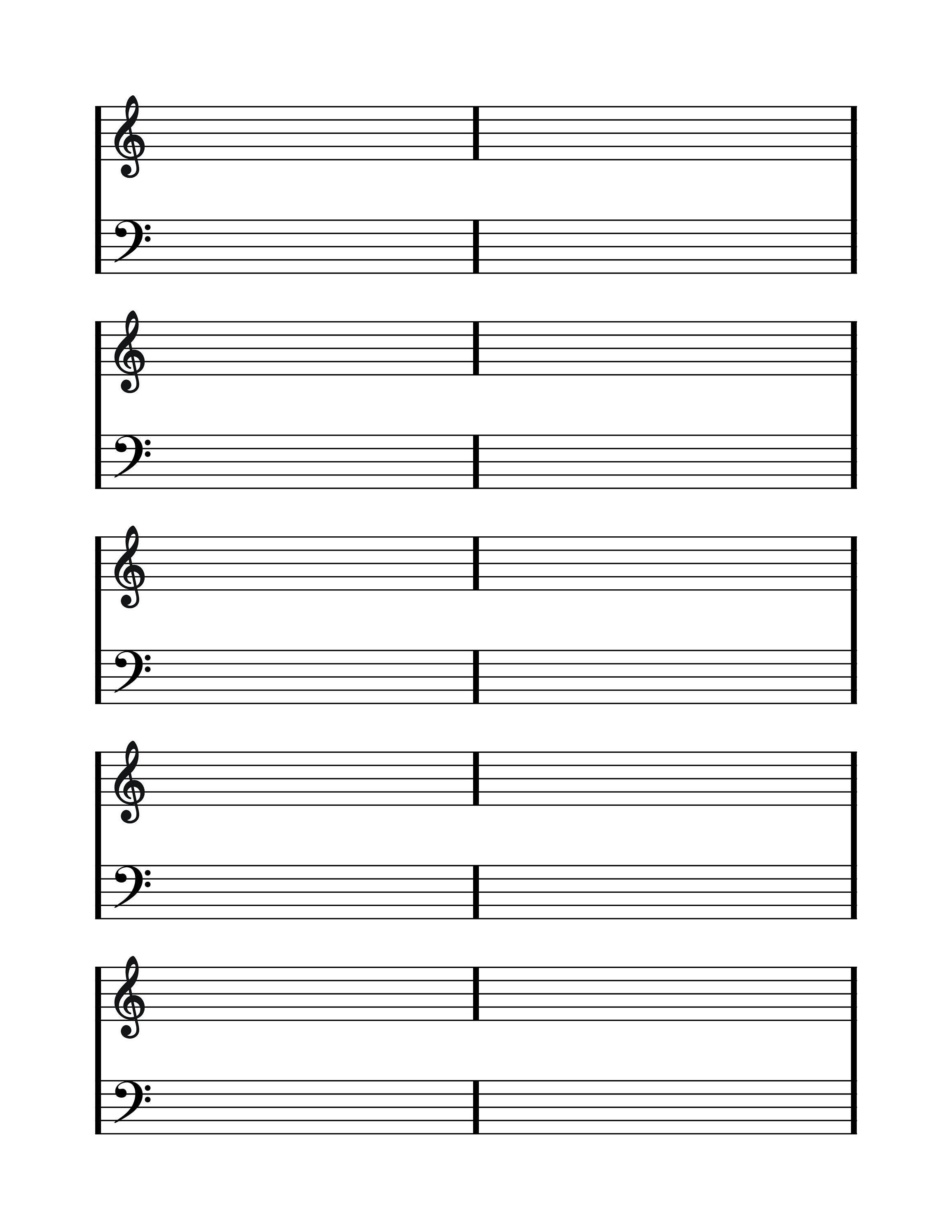 Printable Staff Paper Blank Sheet Music Treble Clef Bass Clef 