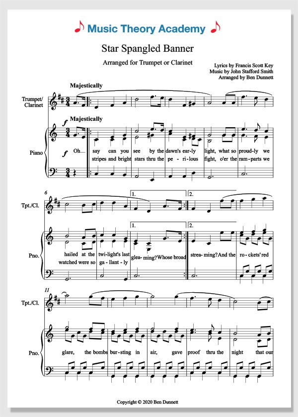 printable star spangled banner sheet music