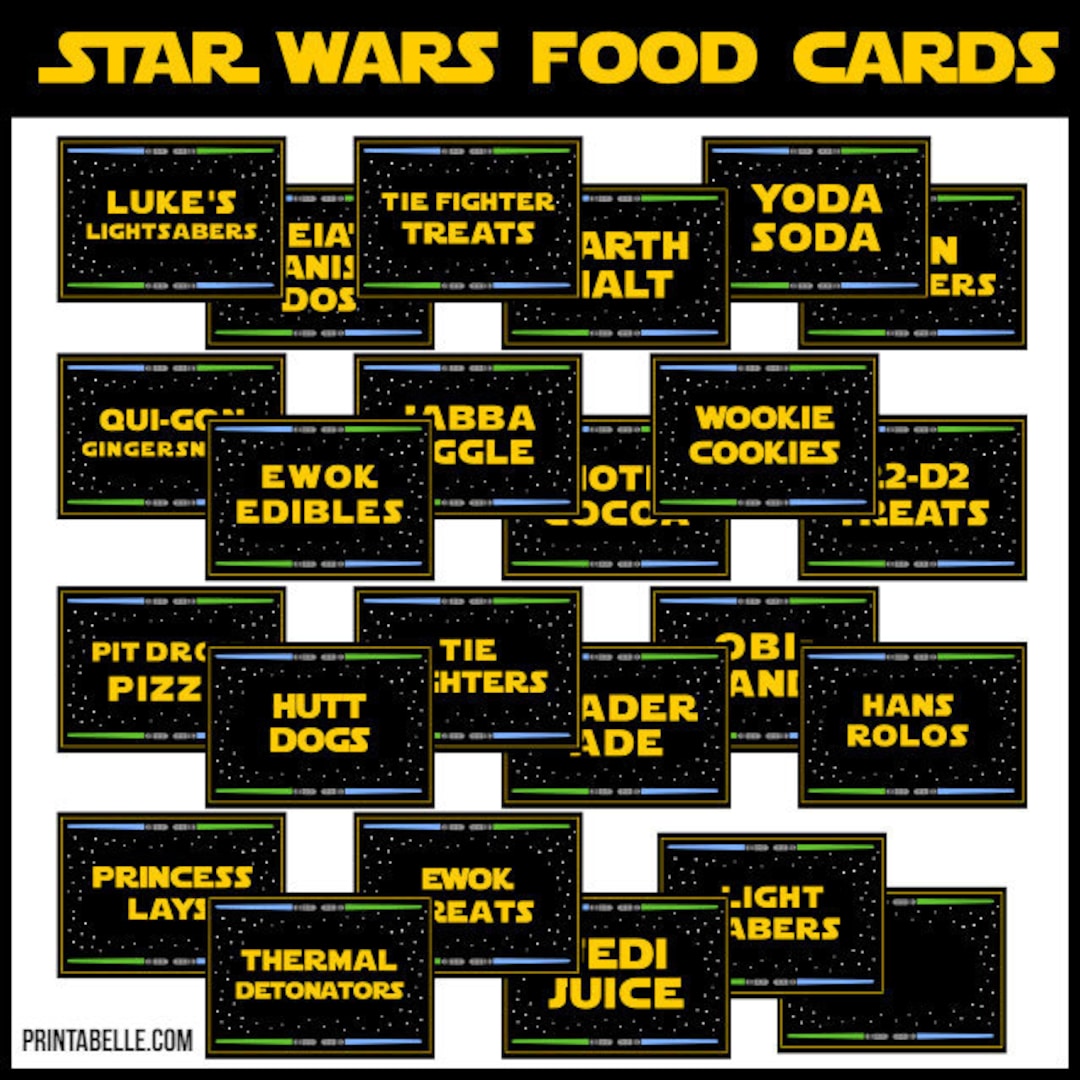 24 Star Wars Printable Party Food Card Labels Prefilled Tented ...