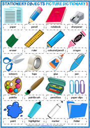 Stationery Objects ESL Vocabulary Worksheets