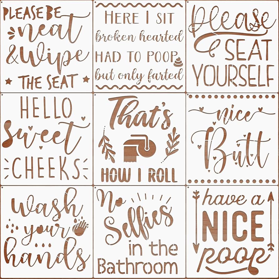 Amazon.com: 9 Pieces Bathroom Stencils Bathroom Wall Decor Sign ...