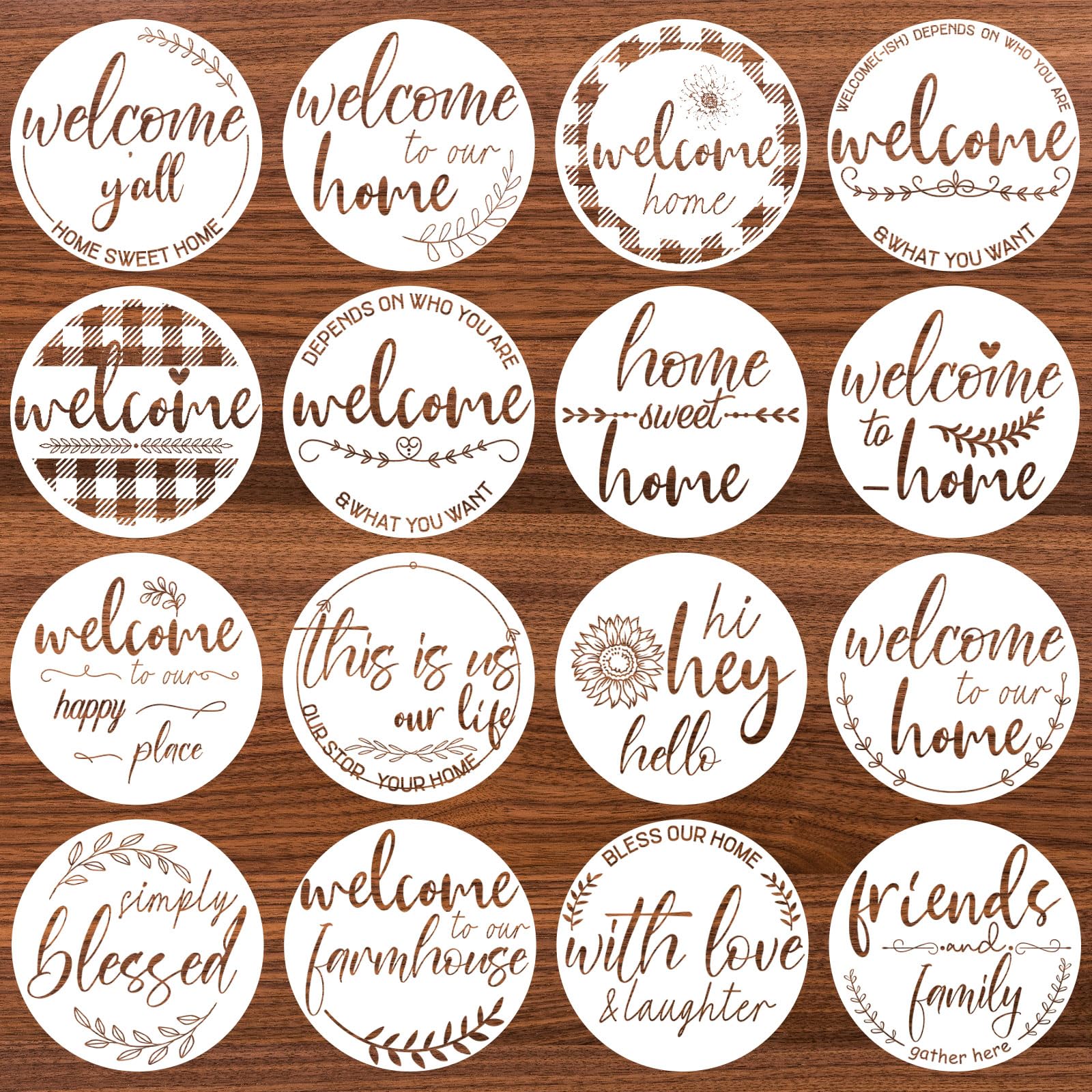 Amazon.com: Kigley 16 Pcs Welcome Stencils for Painting on Wood 12 ...