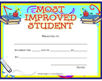 Printable Most Improved Student Awards Certificates Templates