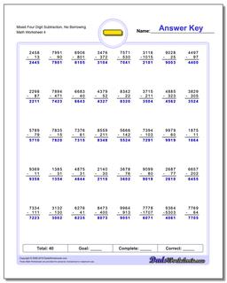 Subtraction Worksheets: No Borrowing