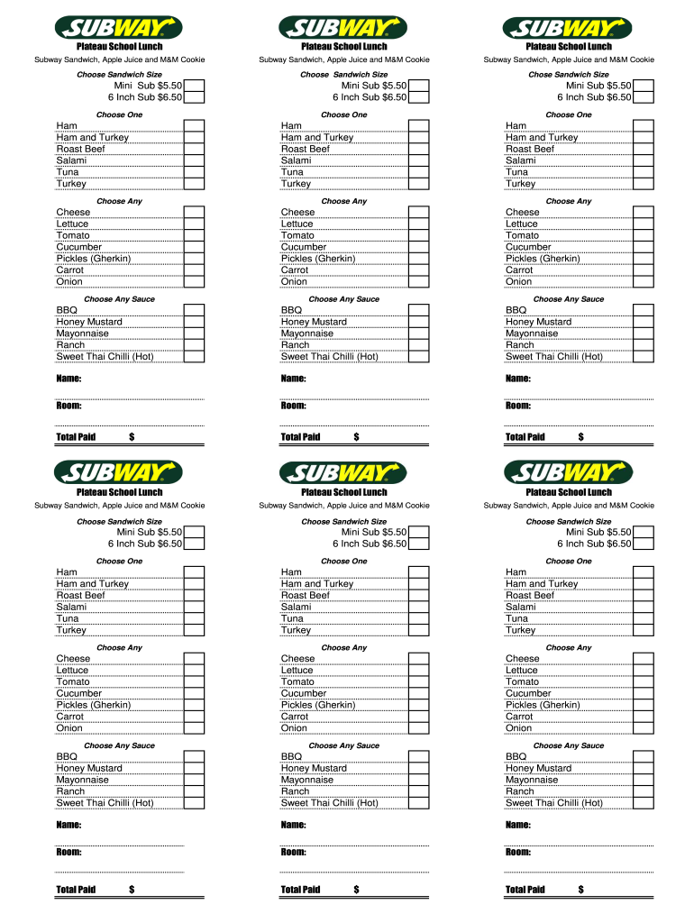 Subway order form: Fill out &  sign online | DocHub
