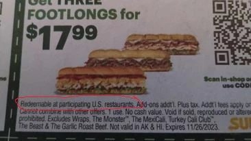 Subway Is Cracking Down on Customers in MA. Who Use Coupons