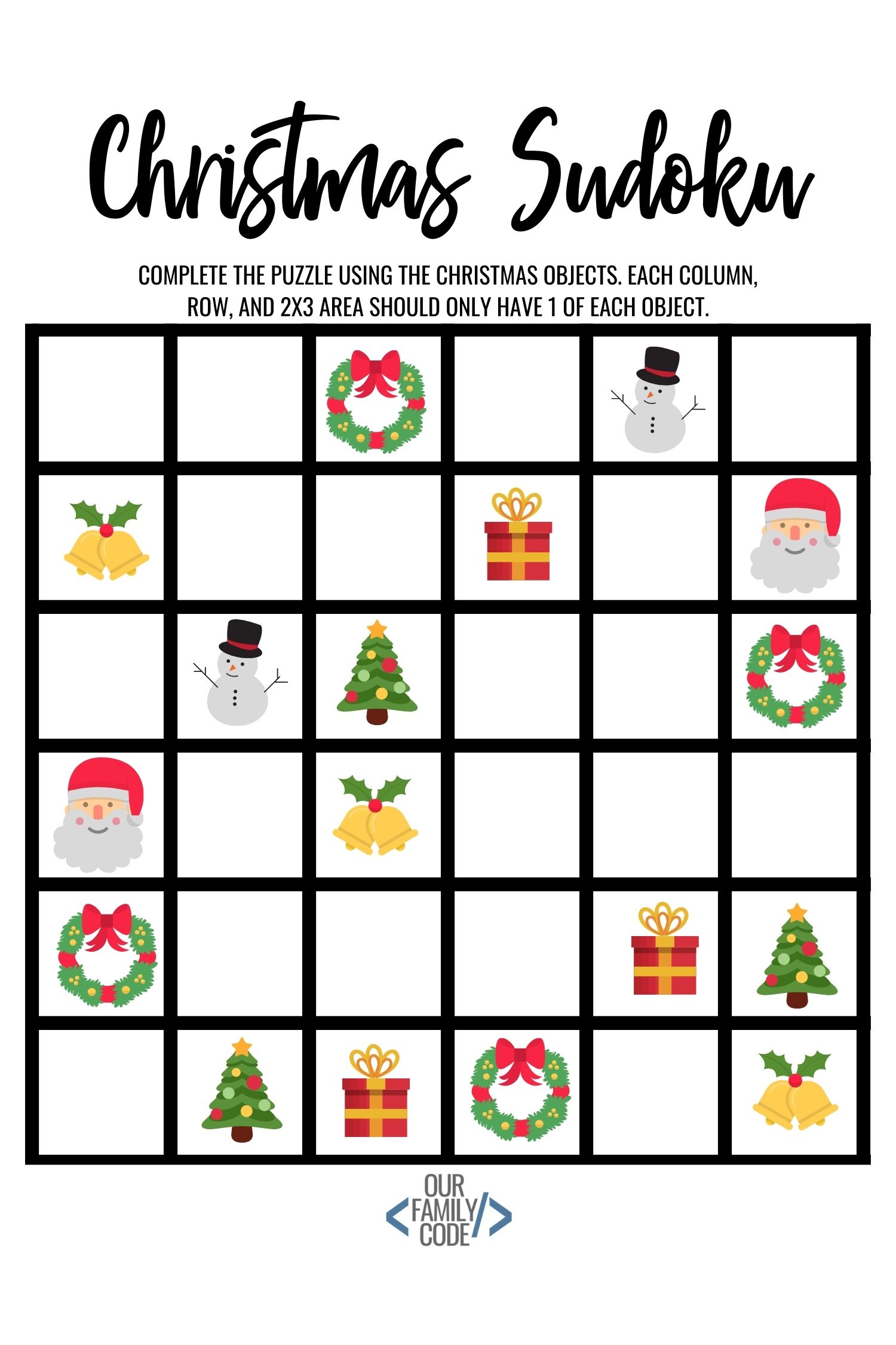 Christmas Sudoku Logical Reasoning Activity for Kids - Our Family Code