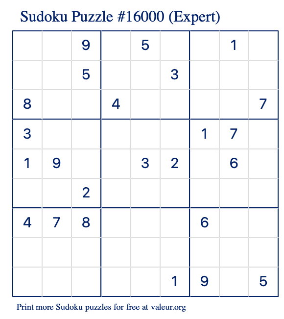 Free Printable Expert Sudoku with the Answer #16000