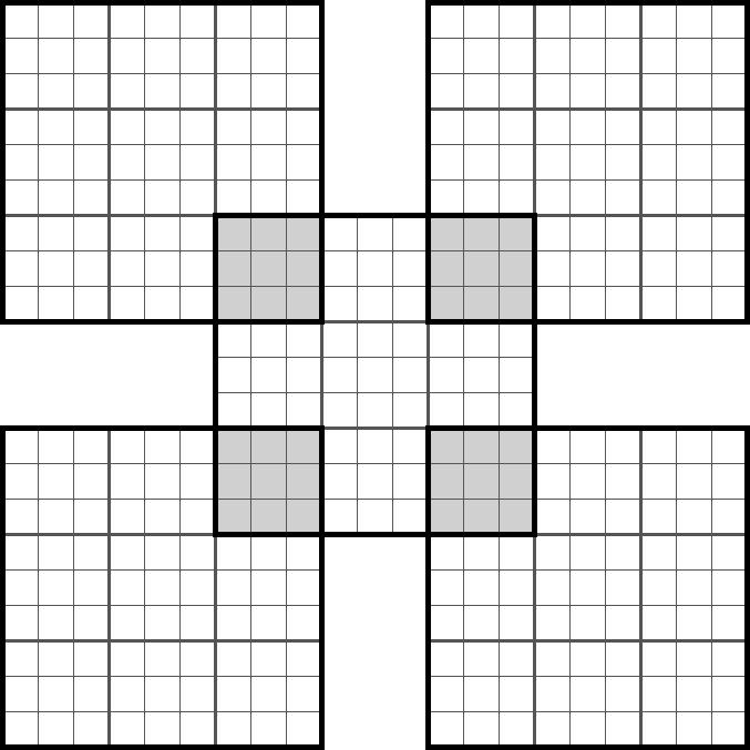 Samurai Sudoku, during your game, to print. Symmetric puzzle ...