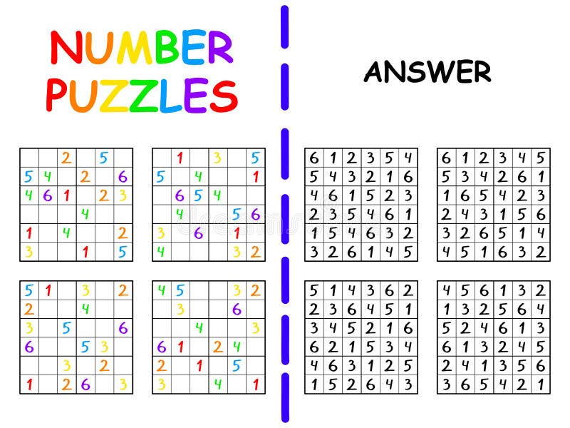 Colorful Sudoku 6 by 6 Set for Kids with Answer Vector ...
