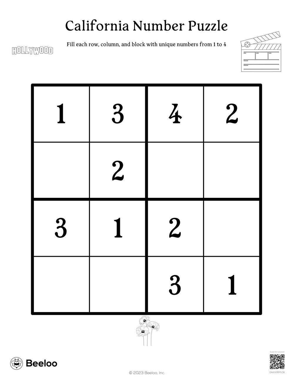 California-themed Sudoku Puzzles • Beeloo Printable Crafts and ...