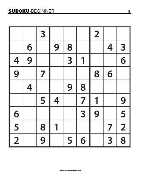 Beginner Sudoku Puzzles - Free Printable