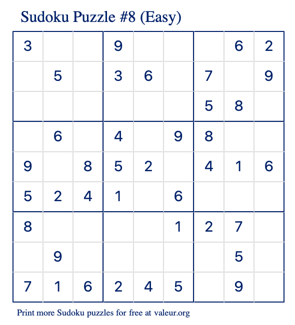 Free Printable Easy Sudoku with the Answer #8