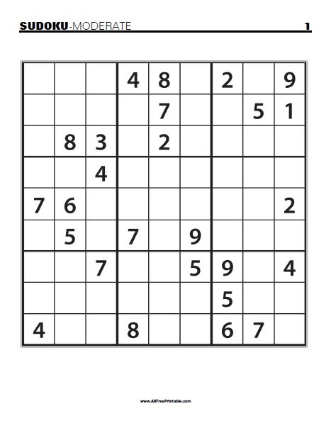 Moderate Sudoku Puzzles - Free Printable