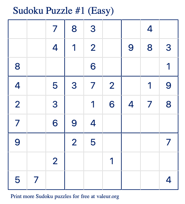 printable sudoku puzzles easy 1 answers