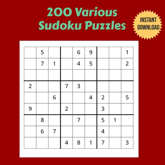 200 Variety of Printable Sudoku Puzzles Easy, Medium, and Hard ...