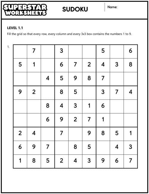 Sudoku Puzzles -Worksheets Library
