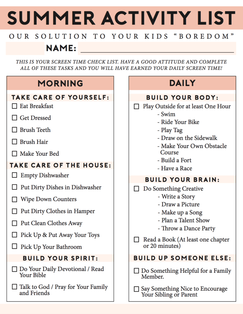 Kids Summer Chore Chart | Teach Kids Responsibility - Cherished Bliss