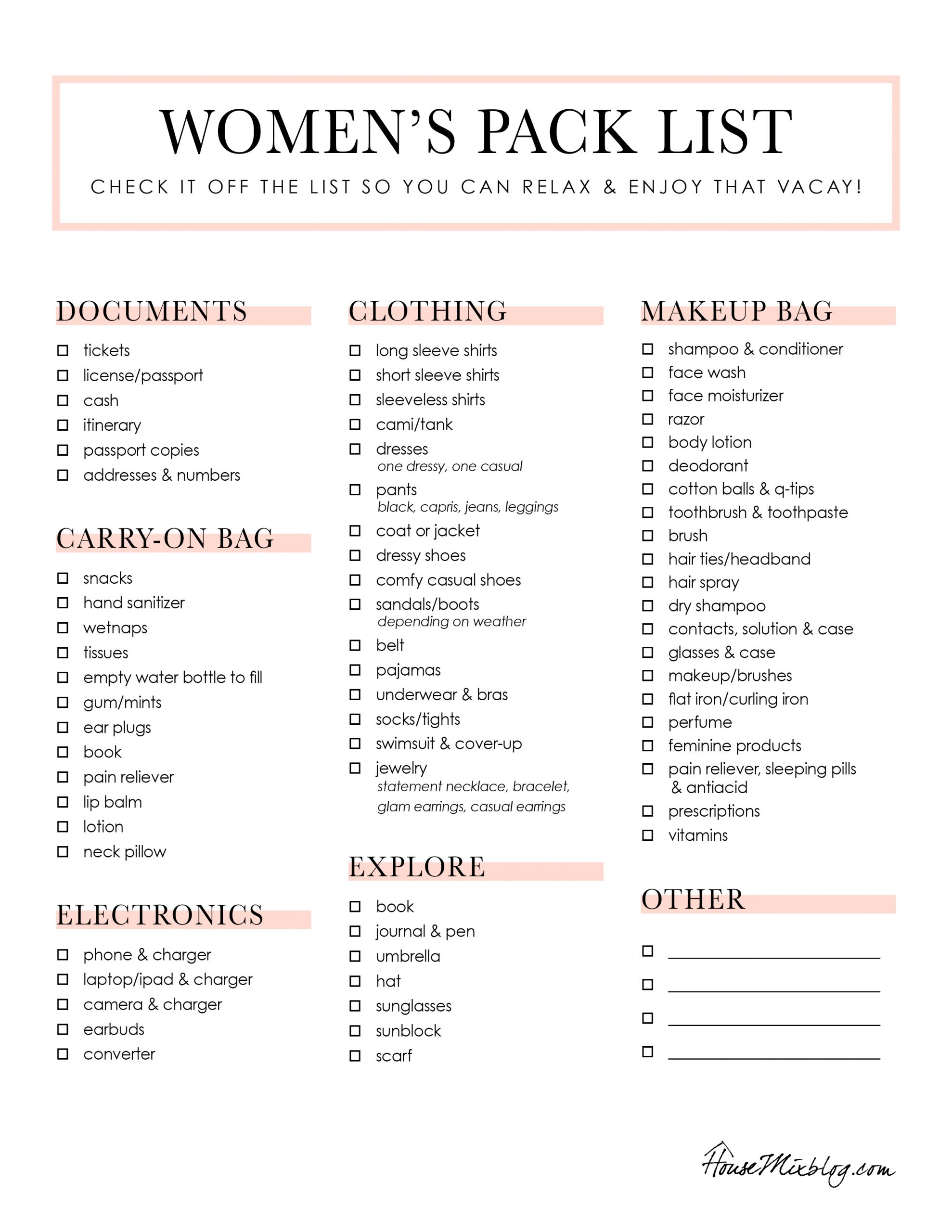 Packing hacks + 2 printable checklists - House Mix
