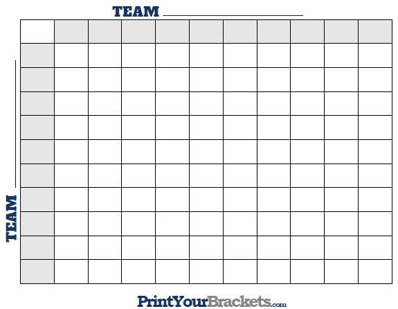 Printable Super Bowl Squares - 100 Square Grid Office Pool