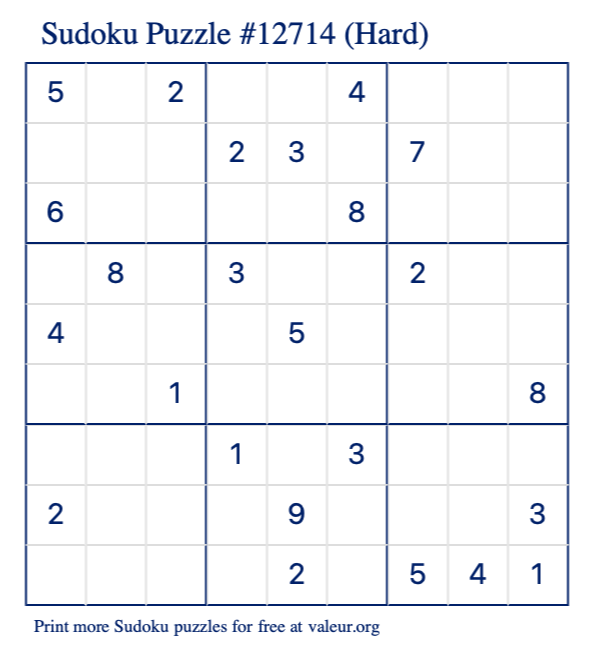 Free Printable Hard Sudoku with the Answer #12714
