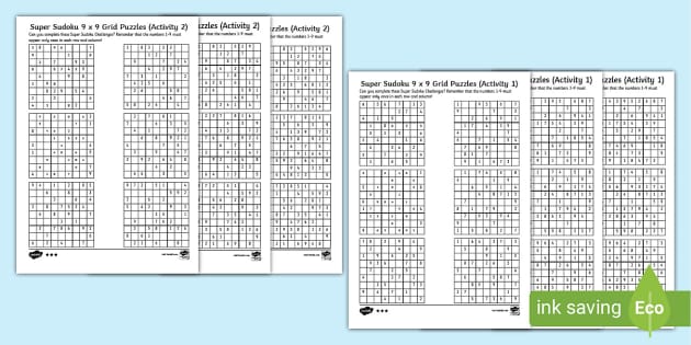 Printable Sudoku for Kids | 9 x 9 Grid Puzzles | Twinkl