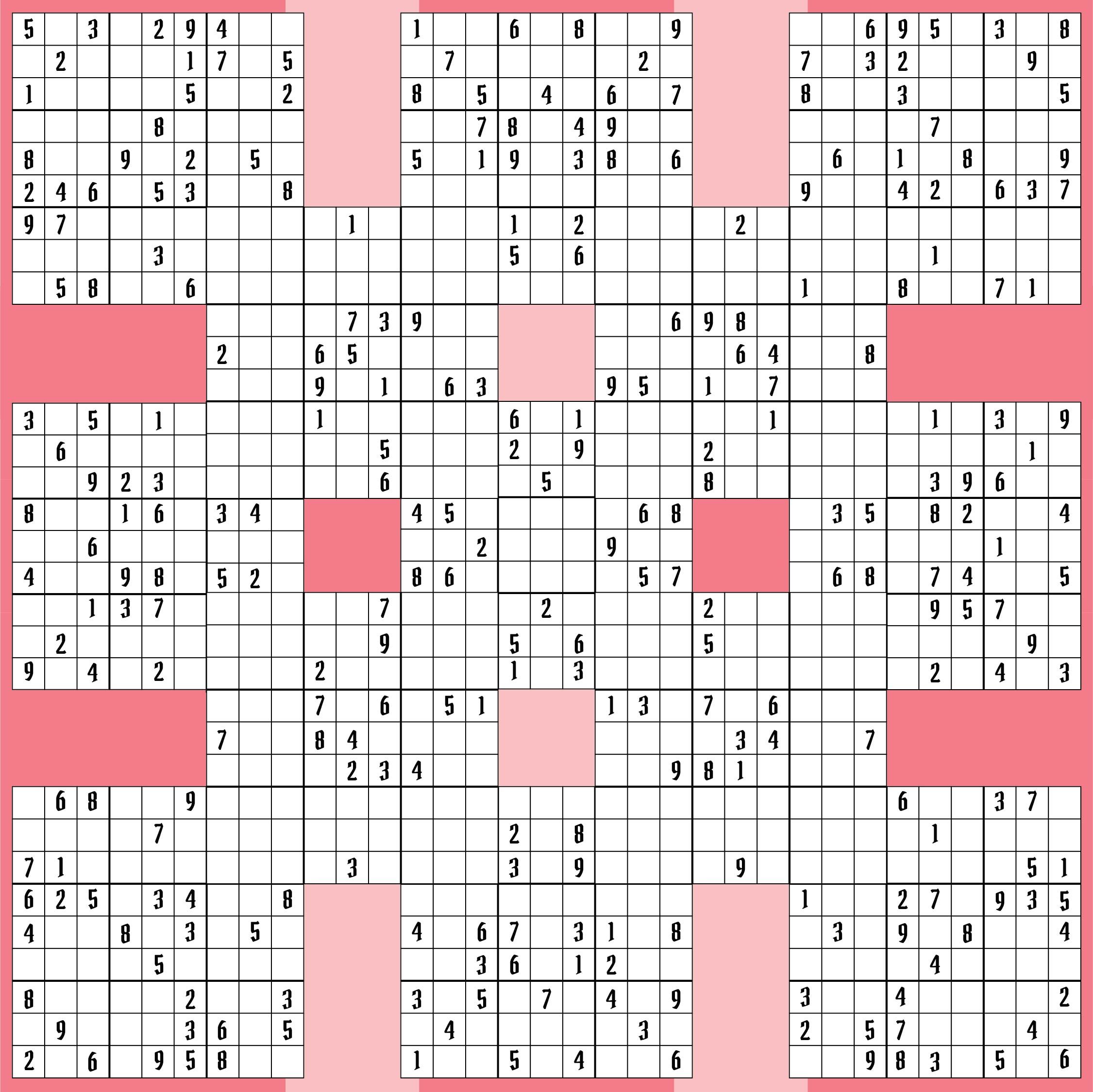 Samurai Sudoku Grid - 10 Free PDF Printables | Printablee