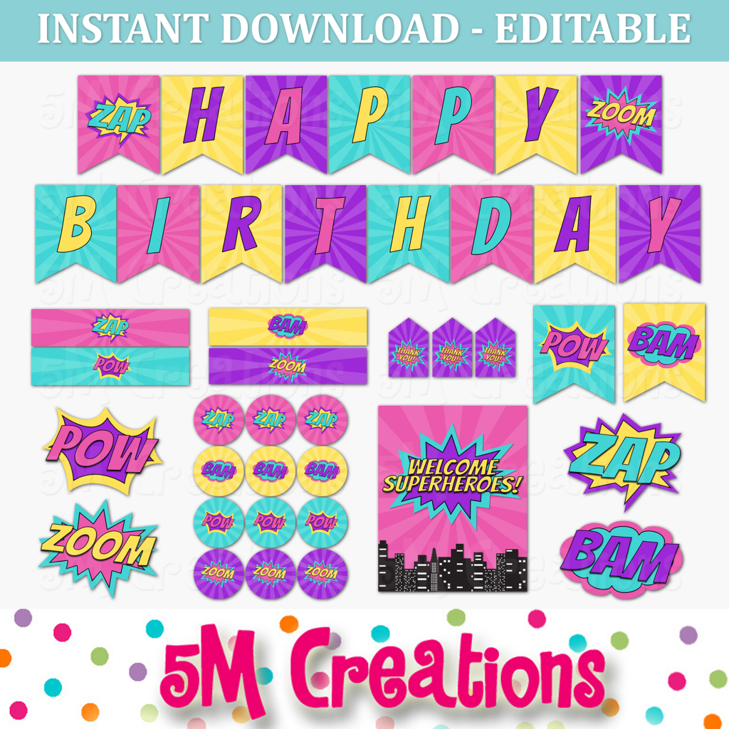 Girl Superhero Party - FREE Printables - 5M Creations Blog