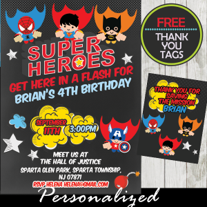 Flying Superheroes Comic Birthday Invitation - Personalized ...
