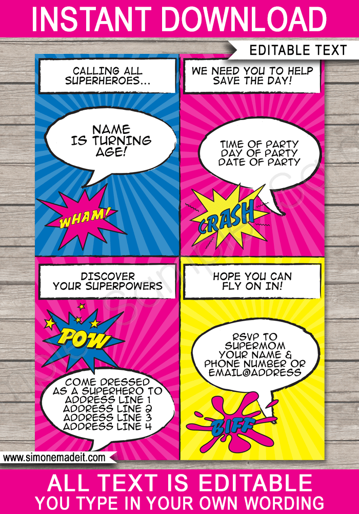 Supergirl Party Invitations Template - pink