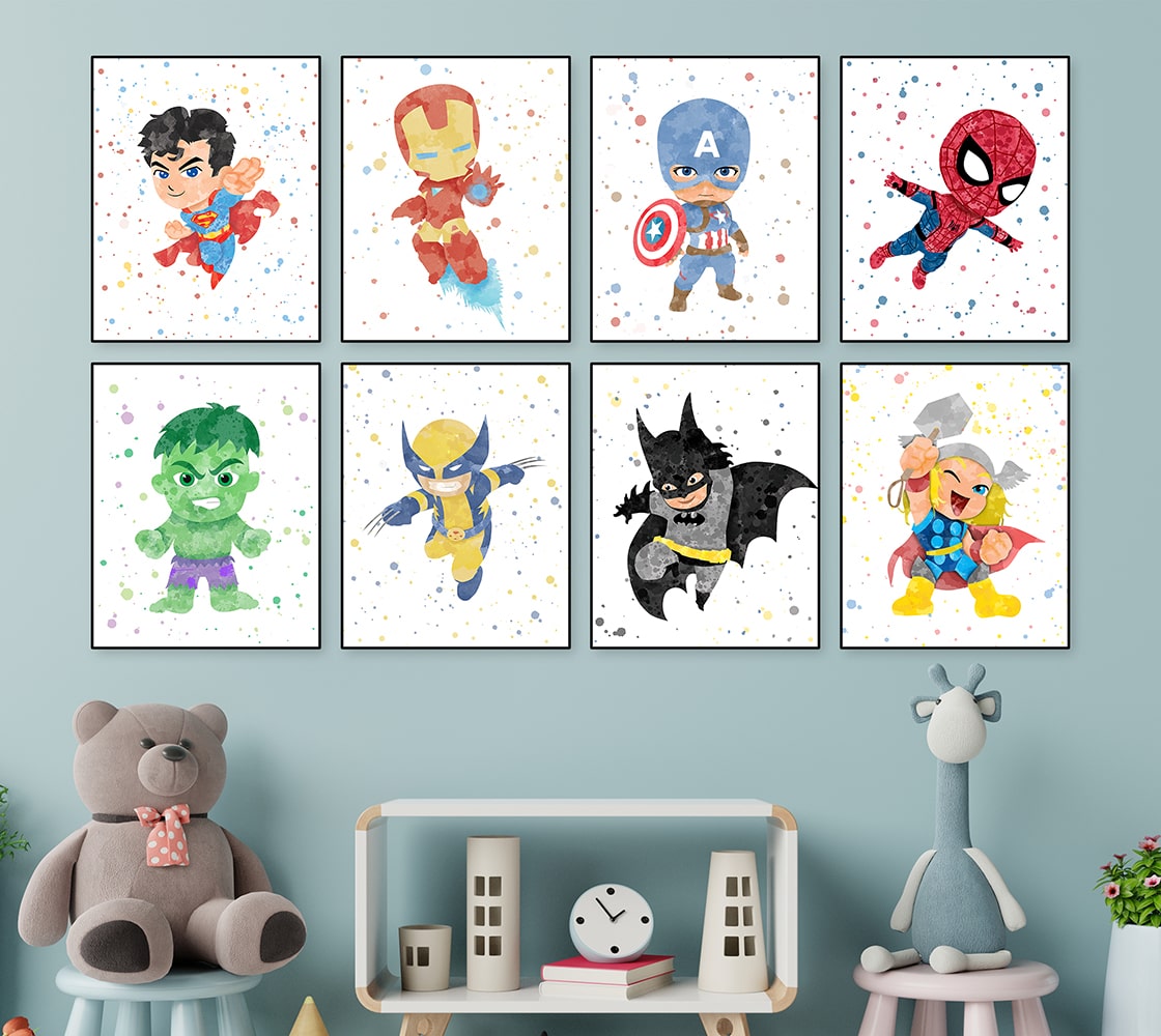 Superheroes 8 Set - Nursery Wall Decor - Digital Baby Room Poster ...