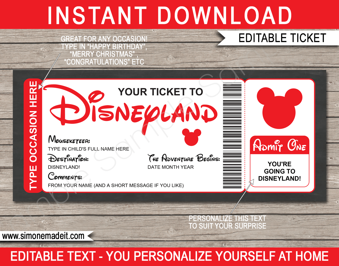 Surprise Trip Tickets Instant Digital Download Editable Text ...