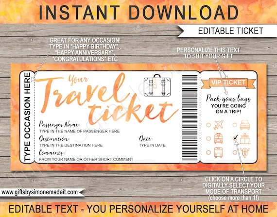 Travel Ticket Template Boarding Pass Printable Surprise Trip ...