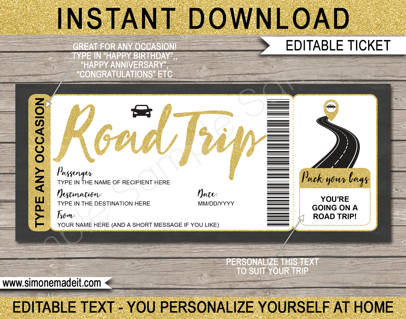 Printable Road Trip Tickets Template | Editable Surprise Road Trip ...