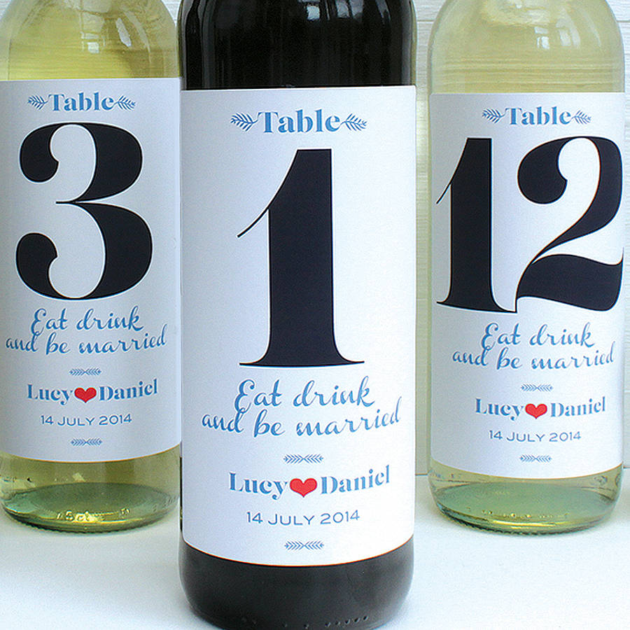 Personalised Wedding Table Number Wine Labels By birdyhome