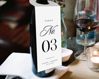 Wine Table Number Card Template, Printable Wedding Wine Bottle Tag ...