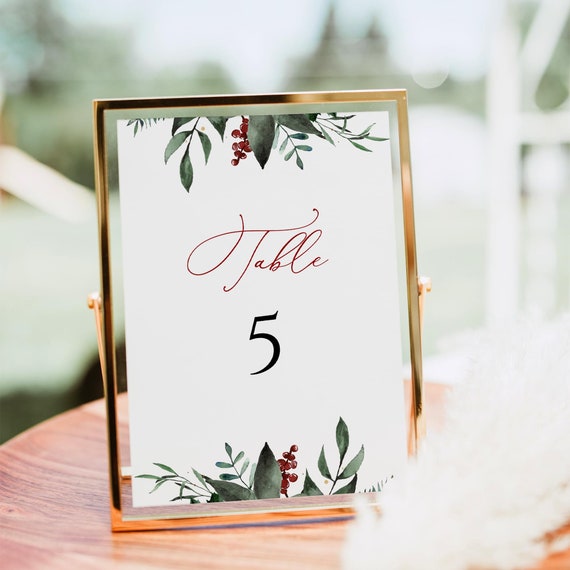 Winter Wedding Table Number Template Download, Editable Christmas ...