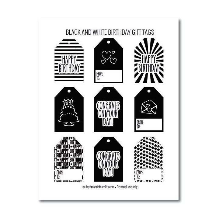 Black And White Printable Birthday Tags