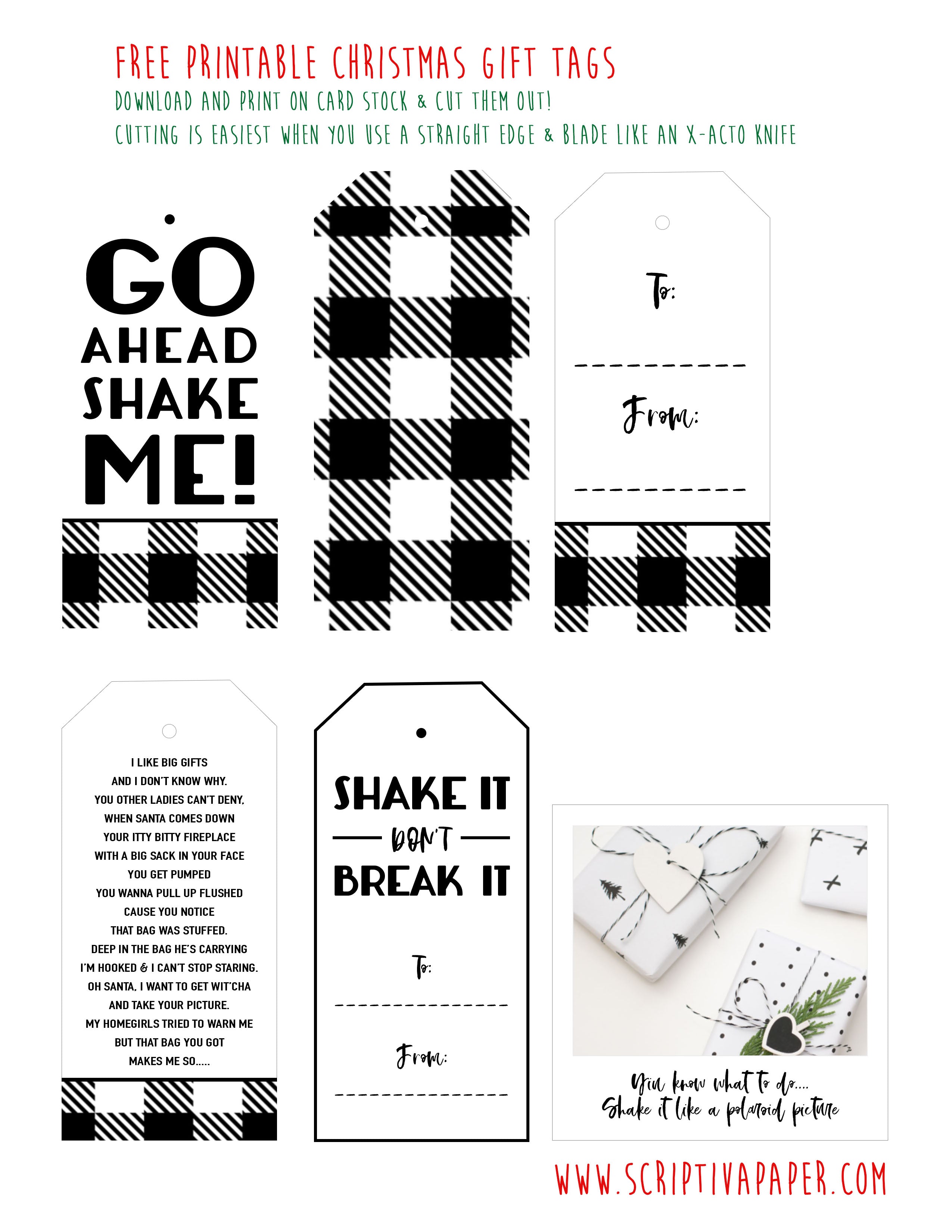 Free Christmas Gift Tags | Black and White | Scriptiva Paper Studio